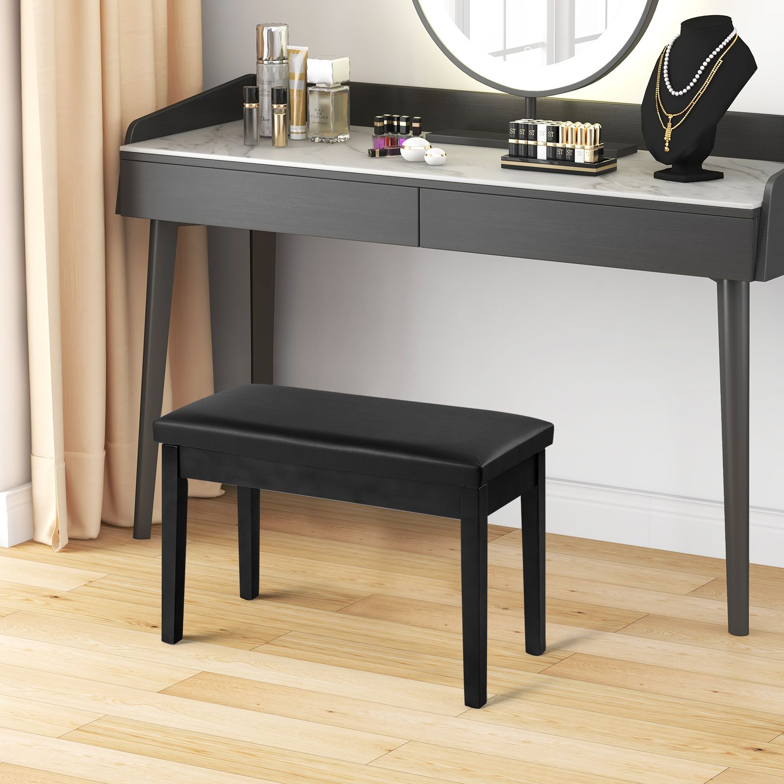 2-in-1 Padded Piano Bench with Storage Space Black